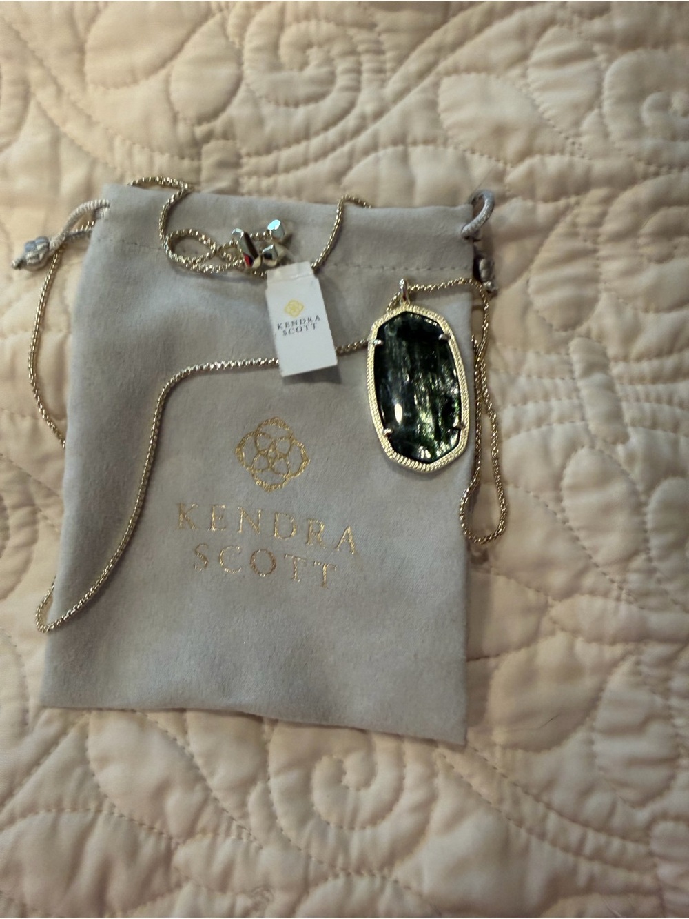 Kendra Scott Reid Gold Adjustable Chain Necklace with Green Pendant NWT